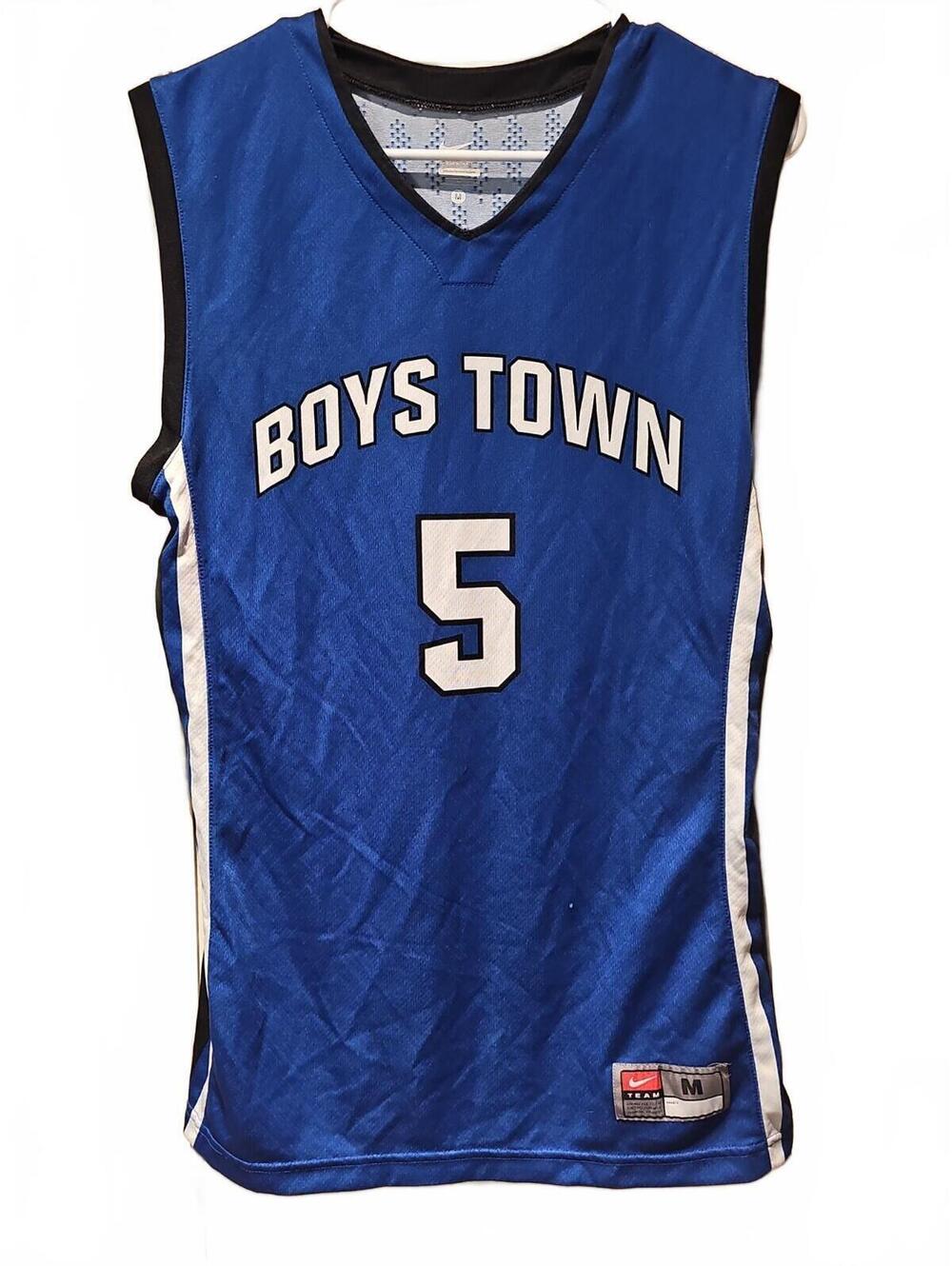 Nike Basketball Jersey Mens M Blue Boys Town #5 Team Mesh Sleeveless